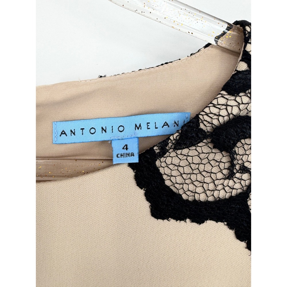 Antonio Melani Black Cream Floral Lace Cap Sleeve Sheath‎ Dress Size 4 - Picture 8 of 14